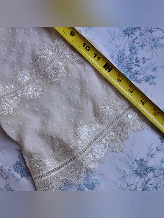 Polagram Ivory Swiss Dot Modest Midi Dress Lace Sleeves V-Neck Size L - Picture 14 of 16